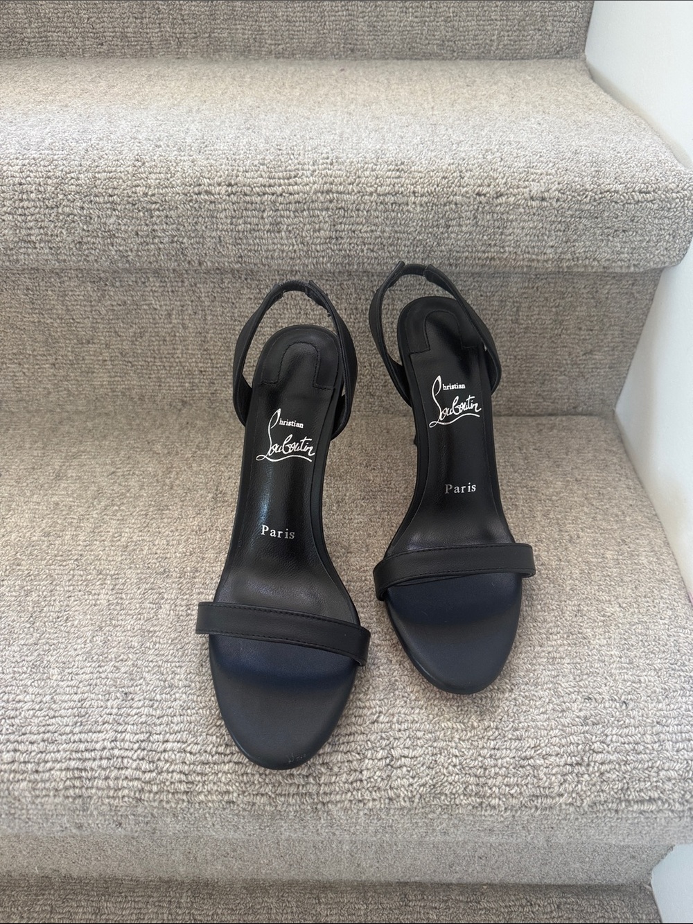 Christian Louboutin Black Leather Open-Toe Slingback Heels